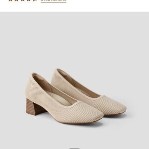 Knit Block Heel Pumps in Beige